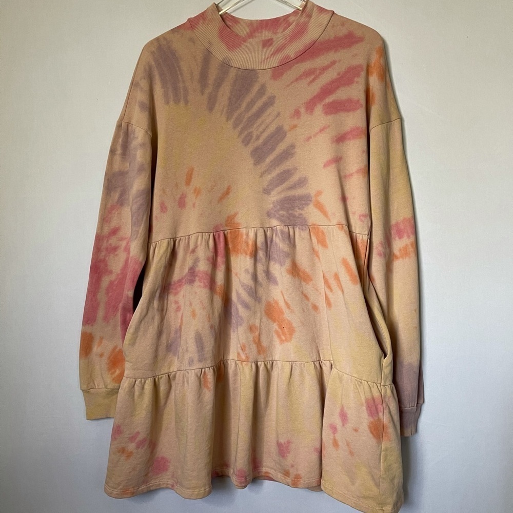 Pastel Tie Dye Tiered Sweatshirt Dress M - Picture 8 of 11